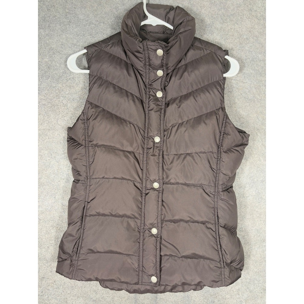 J.Crew Womens Brown Puffer Vest Down Fill Quilted‎ Snap Zip Front Small 79405